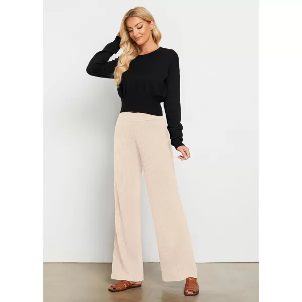 GRAPENT Sweater Wide Leg Pants Woman High Waisted Pull On Lounge Elastic Waist Fall Winter Casual Knit Trousers PantsLight Beige