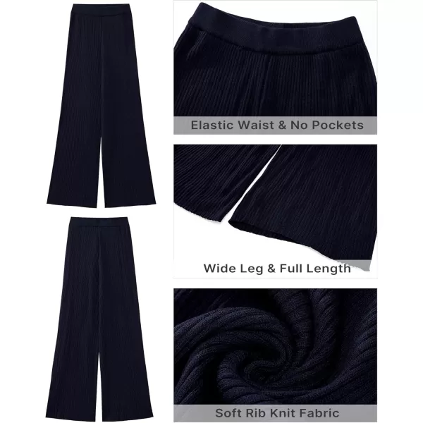 GRAPENT Sweater Wide Leg Pants Woman High Waisted Pull On Lounge Elastic Waist Fall Winter Casual Knit Trousers PantsNavy Blue