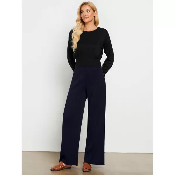 GRAPENT Sweater Wide Leg Pants Woman High Waisted Pull On Lounge Elastic Waist Fall Winter Casual Knit Trousers PantsNavy Blue
