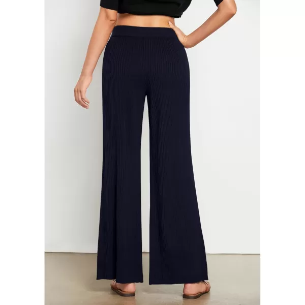 GRAPENT Sweater Wide Leg Pants Woman High Waisted Pull On Lounge Elastic Waist Fall Winter Casual Knit Trousers PantsNavy Blue