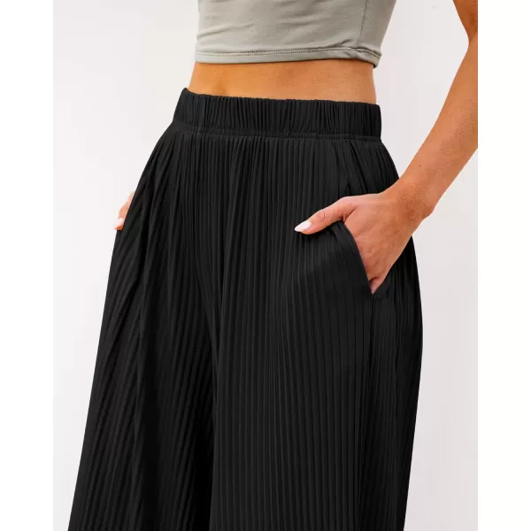 GRAPENT Wide Leg Pants Woman High Waisted Flowy Pull On Pleated Dressy Casual Ankle Cropped Palazzo Pants Baggy CulottesBlack
