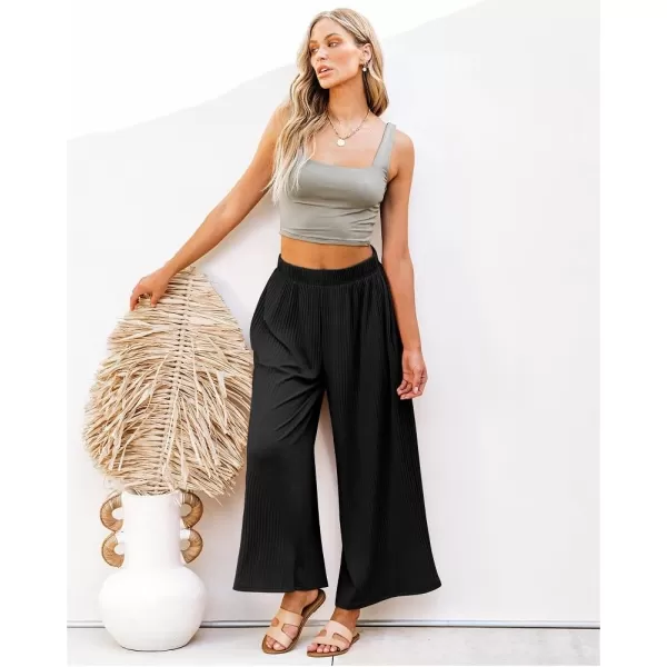 GRAPENT Wide Leg Pants Woman High Waisted Flowy Pull On Pleated Dressy Casual Ankle Cropped Palazzo Pants Baggy CulottesBlack