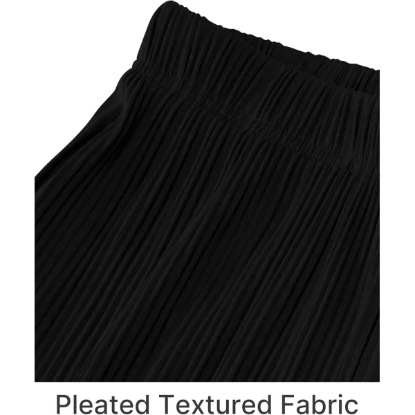 GRAPENT Wide Leg Pants Woman High Waisted Flowy Pull On Pleated Dressy Casual Ankle Cropped Palazzo Pants Baggy CulottesBlack