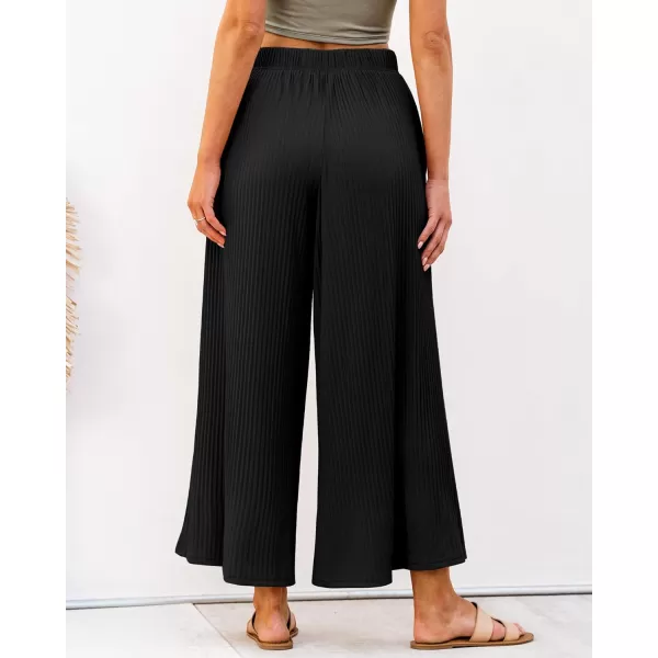 GRAPENT Wide Leg Pants Woman High Waisted Flowy Pull On Pleated Dressy Casual Ankle Cropped Palazzo Pants Baggy CulottesBlack