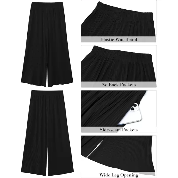 GRAPENT Wide Leg Pants Woman High Waisted Flowy Pull On Pleated Dressy Casual Ankle Cropped Palazzo Pants Baggy CulottesBlack