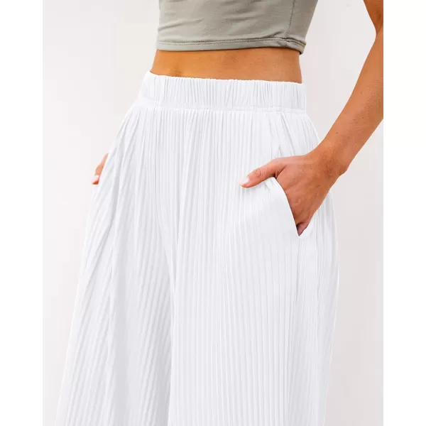 GRAPENT Wide Leg Pants Woman High Waisted Flowy Pull On Pleated Dressy Casual Ankle Cropped Palazzo Pants Baggy CulottesBright White