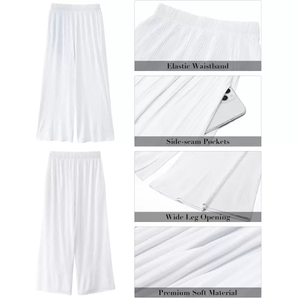 GRAPENT Wide Leg Pants Woman High Waisted Flowy Pull On Pleated Dressy Casual Ankle Cropped Palazzo Pants Baggy CulottesBright White