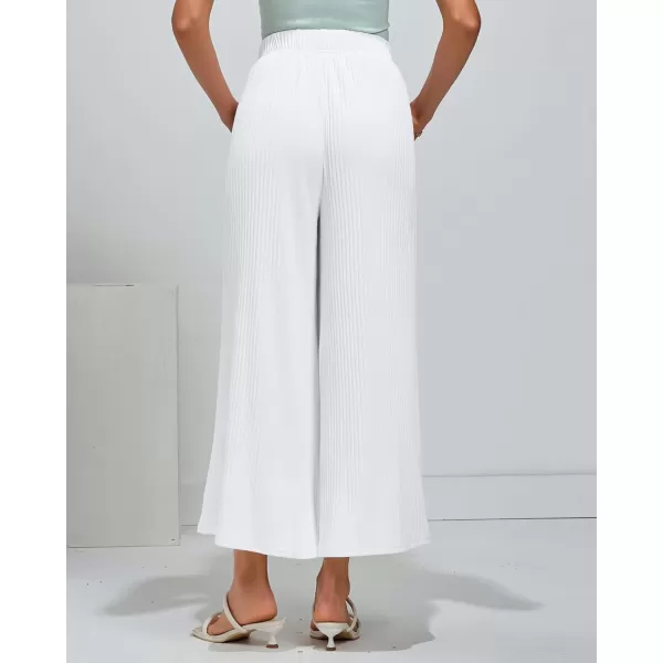 GRAPENT Wide Leg Pants Woman High Waisted Flowy Pull On Pleated Dressy Casual Ankle Cropped Palazzo Pants Baggy CulottesBright White
