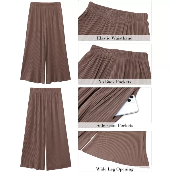 GRAPENT Wide Leg Pants Woman High Waisted Flowy Pull On Pleated Dressy Casual Ankle Cropped Palazzo Pants Baggy CulottesBrown