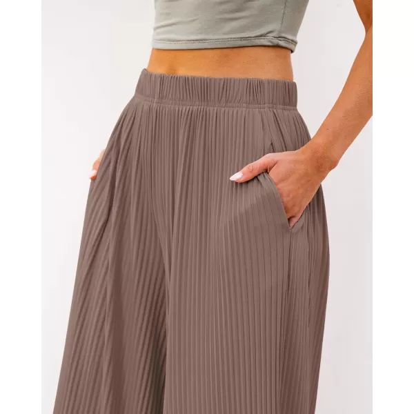 GRAPENT Wide Leg Pants Woman High Waisted Flowy Pull On Pleated Dressy Casual Ankle Cropped Palazzo Pants Baggy CulottesBrown