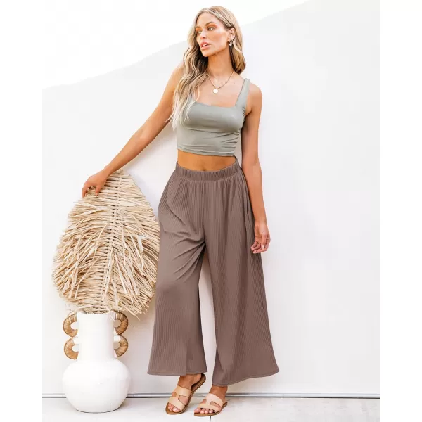 GRAPENT Wide Leg Pants Woman High Waisted Flowy Pull On Pleated Dressy Casual Ankle Cropped Palazzo Pants Baggy CulottesBrown