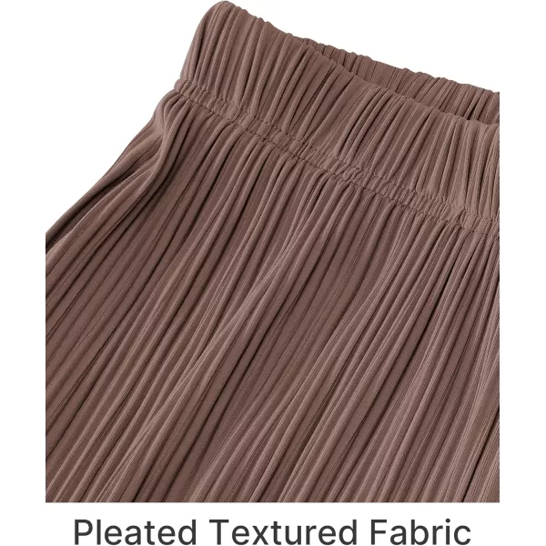 GRAPENT Wide Leg Pants Woman High Waisted Flowy Pull On Pleated Dressy Casual Ankle Cropped Palazzo Pants Baggy CulottesBrown