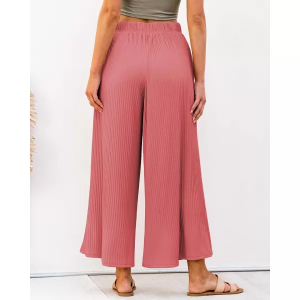 GRAPENT Wide Leg Pants Woman High Waisted Flowy Pull On Pleated Dressy Casual Ankle Cropped Palazzo Pants Baggy CulottesCranberry