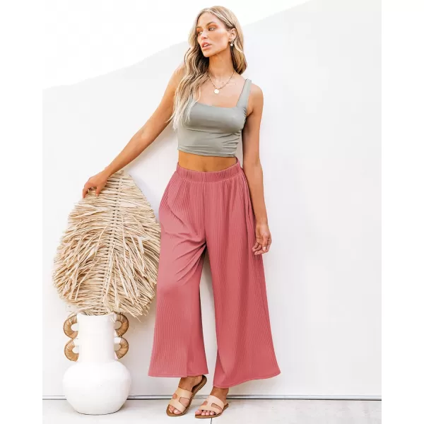 GRAPENT Wide Leg Pants Woman High Waisted Flowy Pull On Pleated Dressy Casual Ankle Cropped Palazzo Pants Baggy CulottesCranberry