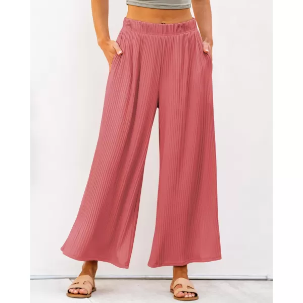 GRAPENT Wide Leg Pants Woman High Waisted Flowy Pull On Pleated Dressy Casual Ankle Cropped Palazzo Pants Baggy CulottesCranberry