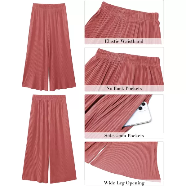 GRAPENT Wide Leg Pants Woman High Waisted Flowy Pull On Pleated Dressy Casual Ankle Cropped Palazzo Pants Baggy CulottesCranberry