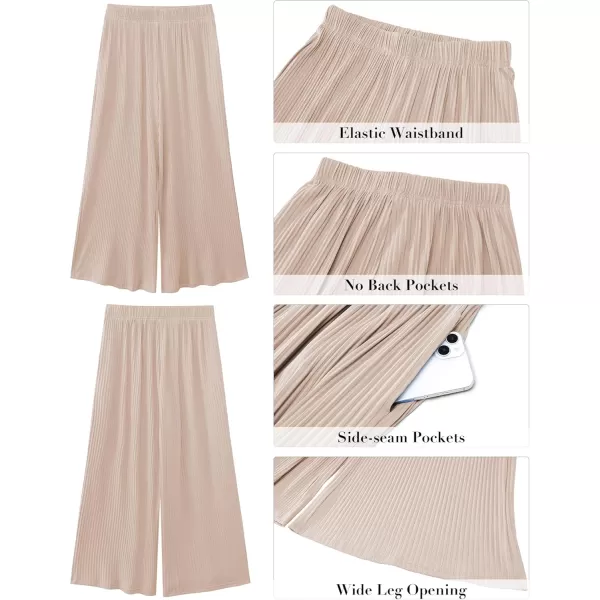 GRAPENT Wide Leg Pants Woman High Waisted Flowy Pull On Pleated Dressy Casual Ankle Cropped Palazzo Pants Baggy CulottesIvory Cream