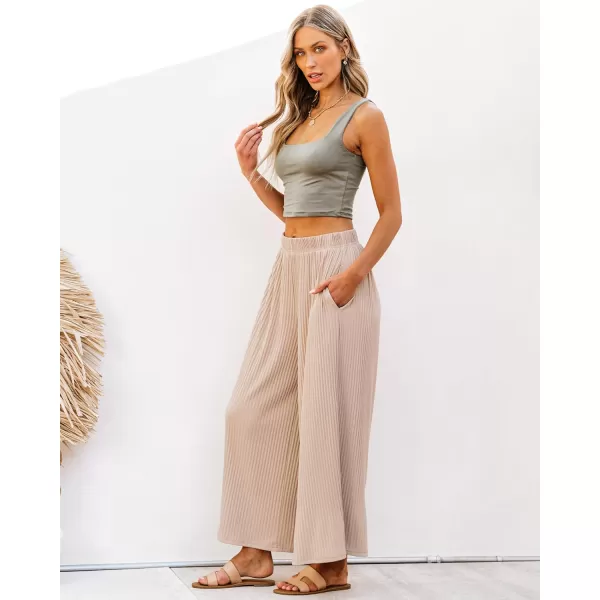 GRAPENT Wide Leg Pants Woman High Waisted Flowy Pull On Pleated Dressy Casual Ankle Cropped Palazzo Pants Baggy CulottesIvory Cream