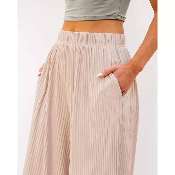 GRAPENT Wide Leg Pants Woman High Waisted Flowy Pull On Pleated Dressy Casual Ankle Cropped Palazzo Pants Baggy CulottesIvory Cream