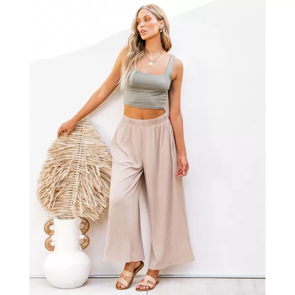 GRAPENT Wide Leg Pants Woman High Waisted Flowy Pull On Pleated Dressy Casual Ankle Cropped Palazzo Pants Baggy CulottesIvory Cream