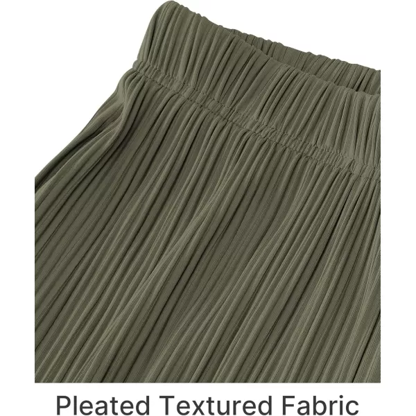 GRAPENT Wide Leg Pants Woman High Waisted Flowy Pull On Pleated Dressy Casual Ankle Cropped Palazzo Pants Baggy CulottesOlive Green