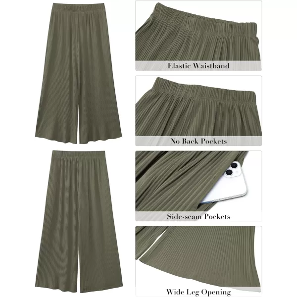 GRAPENT Wide Leg Pants Woman High Waisted Flowy Pull On Pleated Dressy Casual Ankle Cropped Palazzo Pants Baggy CulottesOlive Green