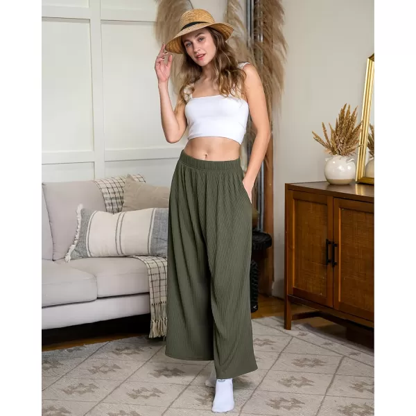 GRAPENT Wide Leg Pants Woman High Waisted Flowy Pull On Pleated Dressy Casual Ankle Cropped Palazzo Pants Baggy CulottesOlive Green