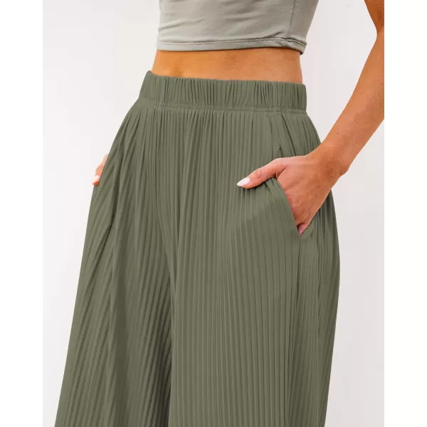 GRAPENT Wide Leg Pants Woman High Waisted Flowy Pull On Pleated Dressy Casual Ankle Cropped Palazzo Pants Baggy CulottesOlive Green