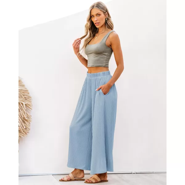 GRAPENT Wide Leg Pants Woman High Waisted Flowy Pull On Pleated Dressy Casual Ankle Cropped Palazzo Pants Baggy CulottesSky Blue