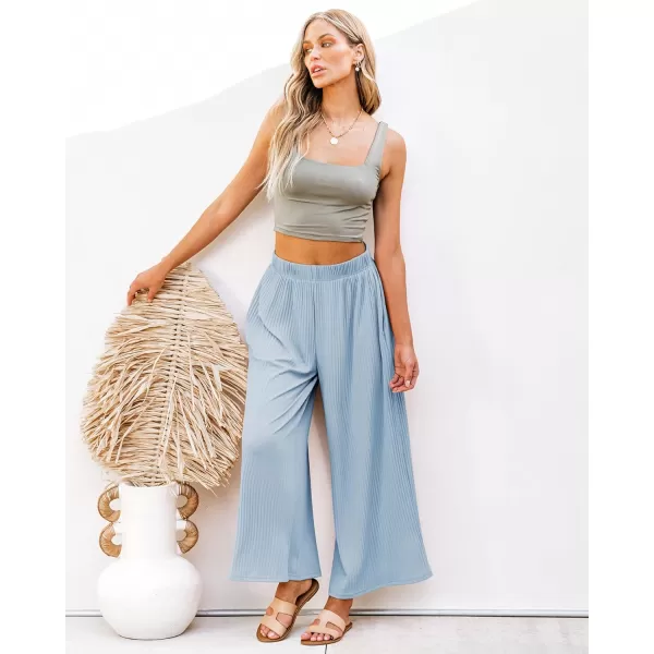 GRAPENT Wide Leg Pants Woman High Waisted Flowy Pull On Pleated Dressy Casual Ankle Cropped Palazzo Pants Baggy CulottesSky Blue