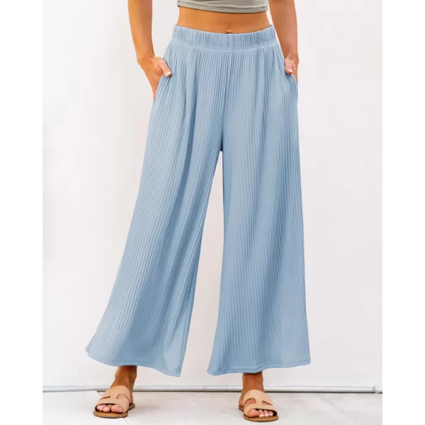 GRAPENT Wide Leg Pants Woman High Waisted Flowy Pull On Pleated Dressy Casual Ankle Cropped Palazzo Pants Baggy CulottesSky Blue