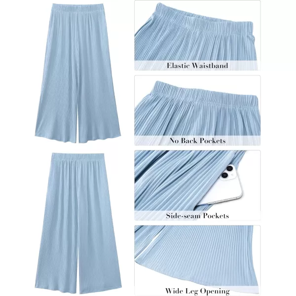 GRAPENT Wide Leg Pants Woman High Waisted Flowy Pull On Pleated Dressy Casual Ankle Cropped Palazzo Pants Baggy CulottesSky Blue