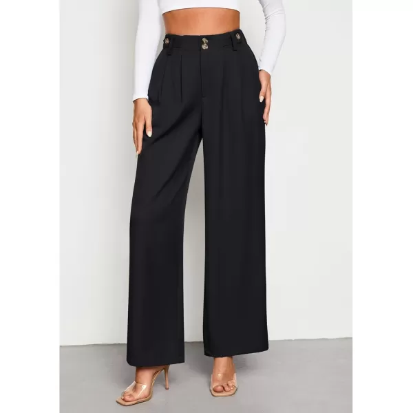 GRAPENT Wide Leg Pants Woman Trendy High Waisted Dress Pants Business Causal Pleated Elastic Waist Work Trousers PantsBlack