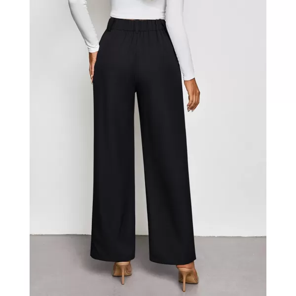 GRAPENT Wide Leg Pants Woman Trendy High Waisted Dress Pants Business Causal Pleated Elastic Waist Work Trousers PantsBlack