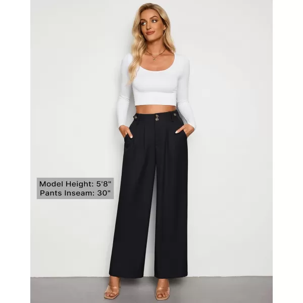 GRAPENT Wide Leg Pants Woman Trendy High Waisted Dress Pants Business Causal Pleated Elastic Waist Work Trousers PantsBlack