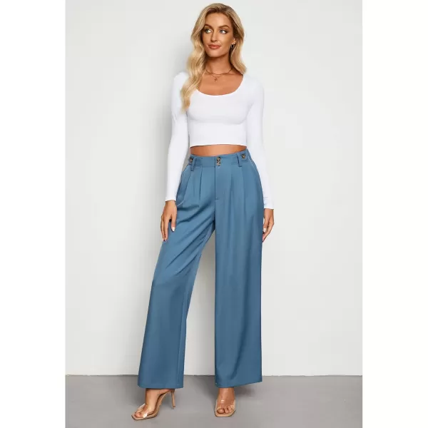 GRAPENT Wide Leg Pants Woman Trendy High Waisted Dress Pants Business Causal Pleated Elastic Waist Work Trousers PantsBluesteel