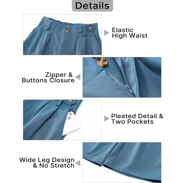 GRAPENT Wide Leg Pants Woman Trendy High Waisted Dress Pants Business Causal Pleated Elastic Waist Work Trousers PantsBluesteel
