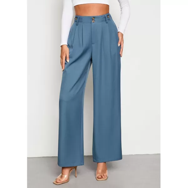 GRAPENT Wide Leg Pants Woman Trendy High Waisted Dress Pants Business Causal Pleated Elastic Waist Work Trousers PantsBluesteel