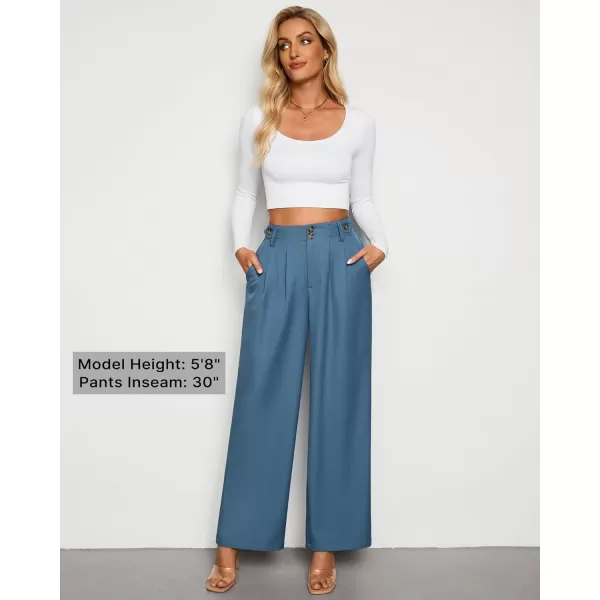 GRAPENT Wide Leg Pants Woman Trendy High Waisted Dress Pants Business Causal Pleated Elastic Waist Work Trousers PantsBluesteel