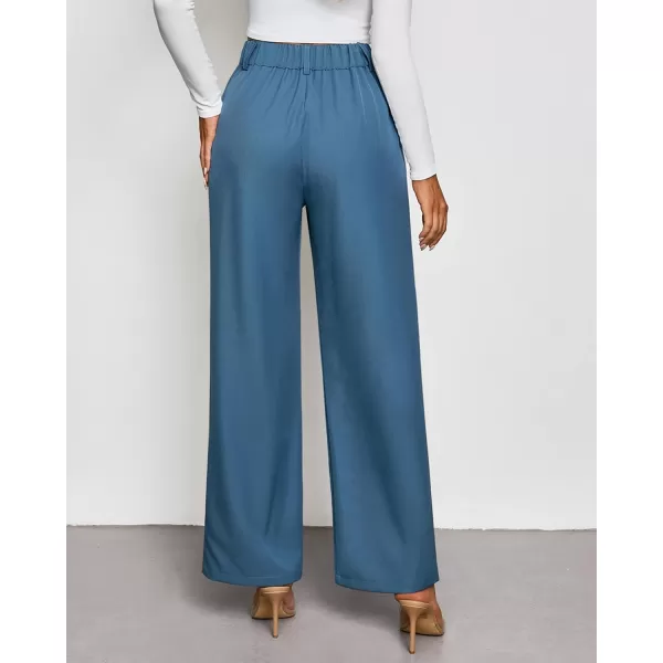 GRAPENT Wide Leg Pants Woman Trendy High Waisted Dress Pants Business Causal Pleated Elastic Waist Work Trousers PantsBluesteel