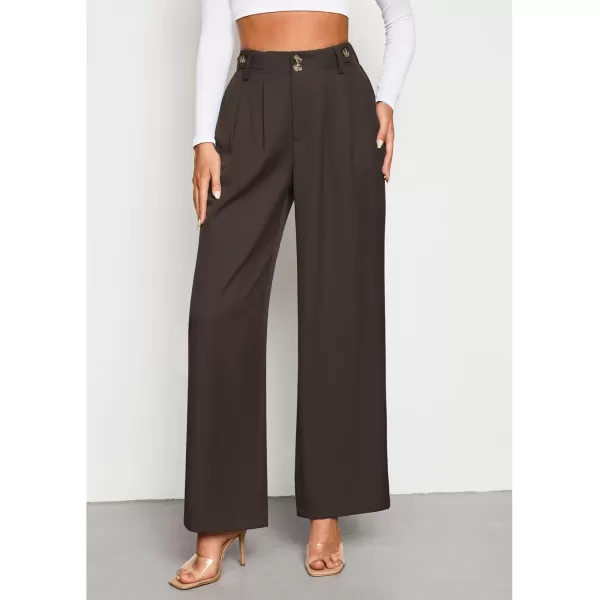 GRAPENT Wide Leg Pants Woman Trendy High Waisted Dress Pants Business Causal Pleated Elastic Waist Work Trousers PantsDark Brown