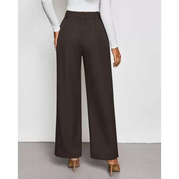 GRAPENT Wide Leg Pants Woman Trendy High Waisted Dress Pants Business Causal Pleated Elastic Waist Work Trousers PantsDark Brown