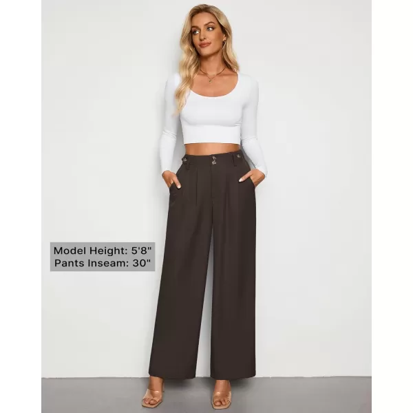 GRAPENT Wide Leg Pants Woman Trendy High Waisted Dress Pants Business Causal Pleated Elastic Waist Work Trousers PantsDark Brown
