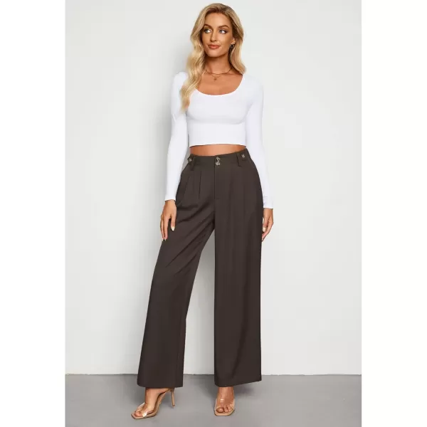 GRAPENT Wide Leg Pants Woman Trendy High Waisted Dress Pants Business Causal Pleated Elastic Waist Work Trousers PantsDark Brown