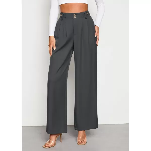 GRAPENT Wide Leg Pants Woman Trendy High Waisted Dress Pants Business Causal Pleated Elastic Waist Work Trousers PantsDark Gray