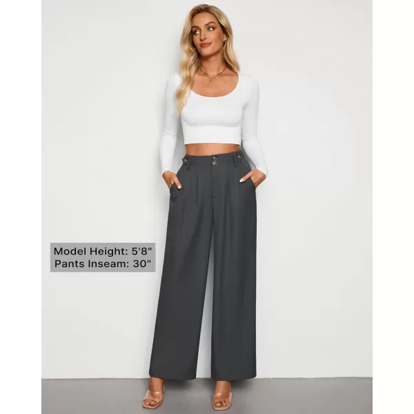 GRAPENT Wide Leg Pants Woman Trendy High Waisted Dress Pants Business Causal Pleated Elastic Waist Work Trousers PantsDark Gray