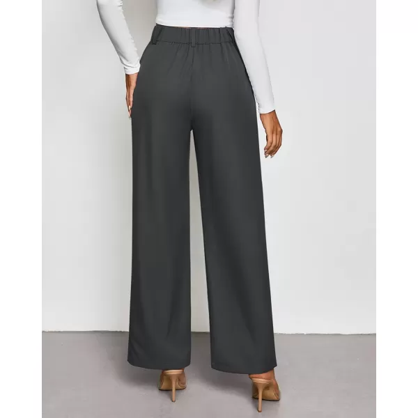 GRAPENT Wide Leg Pants Woman Trendy High Waisted Dress Pants Business Causal Pleated Elastic Waist Work Trousers PantsDark Gray