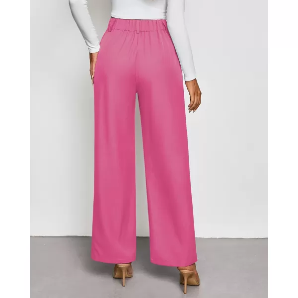 GRAPENT Wide Leg Pants Woman Trendy High Waisted Dress Pants Business Causal Pleated Elastic Waist Work Trousers PantsHot Pink