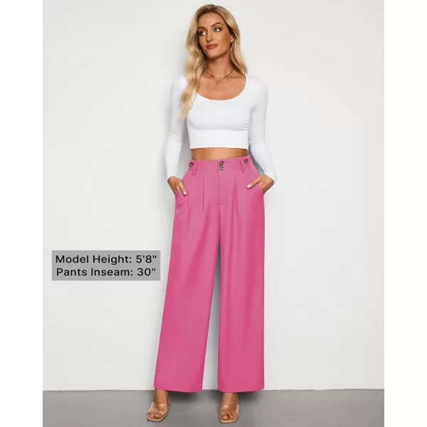 GRAPENT Wide Leg Pants Woman Trendy High Waisted Dress Pants Business Causal Pleated Elastic Waist Work Trousers PantsHot Pink