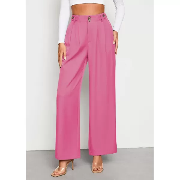 GRAPENT Wide Leg Pants Woman Trendy High Waisted Dress Pants Business Causal Pleated Elastic Waist Work Trousers PantsHot Pink